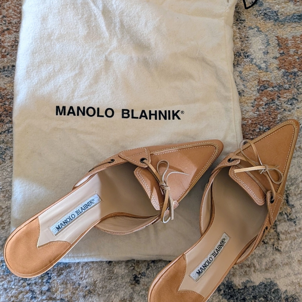 Manolo Blahnik Tan Leather Mules